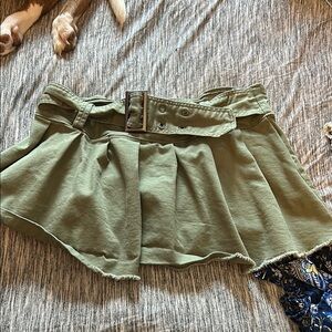 No Boundaries Green Mini Skater Skirt with Cargo Pleats